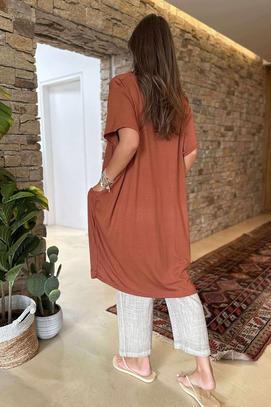 Made in Italy Perfect Pocketed T Shirt Dress Rust /45 =